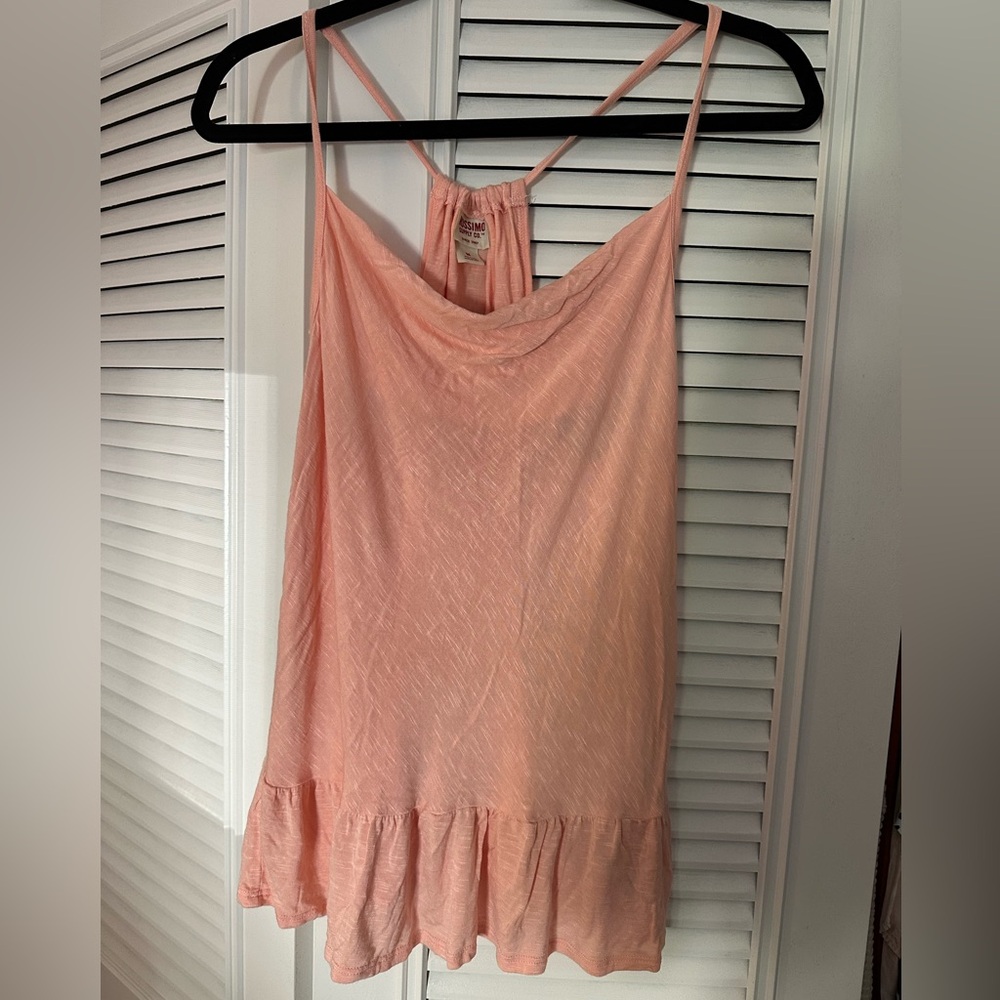 Womens Ruffled Cowl Neck Spaghetti Strap Peplum Tank Top-MEDIUM